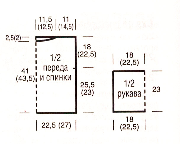 Выкройка летнего короткого пуловера. связанного на спицах