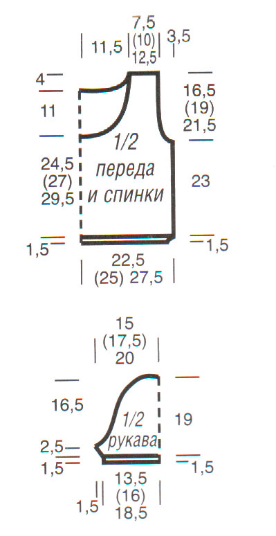 Выкройка короткого вязаного летнего пуловера